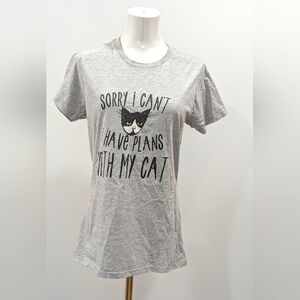 Gray Cat "Sorry I Can't I Have Plans With My Cat" Graphic T-Shirt